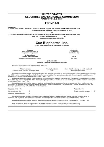 Miniature Cue Biopharma 10-Q Rapport trimestriel 2022 