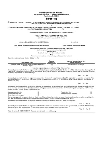 Thumbnail CBL Properties
 10-Q Quarterly Report FY2022 