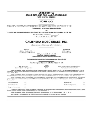 Thumbnail Calithera Biosciences
 10-Q Quarterly Report FY2022 