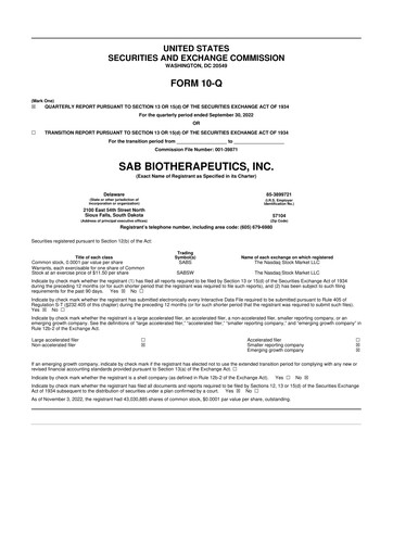 Thumbnail SAB Biotherapeutics 10-Q Quarterly Report FY2022 