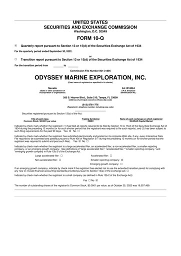 Thumbnail Odyssey Marine Exploration 10-Q Quarterly Report FY2022 