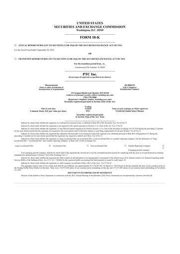 Thumbnail PTC 10-K Annual Report 2022