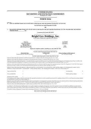 Thumbnail BrightView
 10-K Annual Report 2022