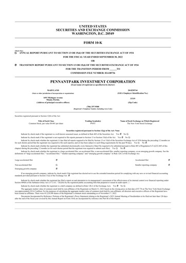Thumbnail PennantPark Investment 10-K Annual Report 2022