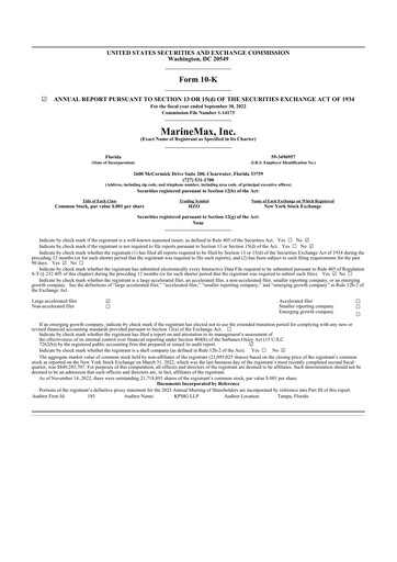 Thumbnail MarineMax 10-K Annual Report 2022