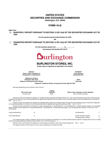 Thumbnail Burlington Stores 10-Q Quarterly Report FY2022 