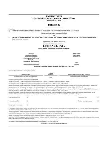 Thumbnail Cerence 10-K Annual Report 2022