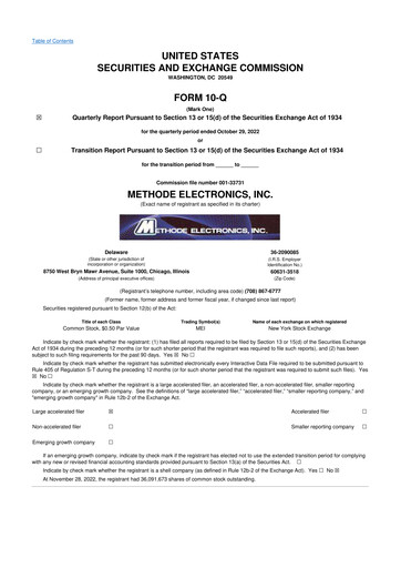 Miniature Methode Electronics
 10-Q Rapport trimestriel 2023 