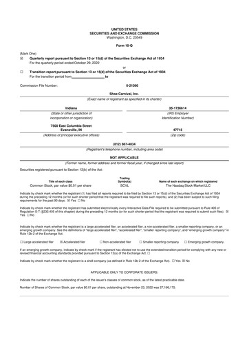 Thumbnail Shoe Carnival
 10-Q Quarterly Report FY2022 