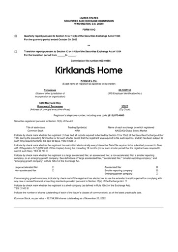 Thumbnail Kirkland's 10-Q Quarterly Report FY2022 