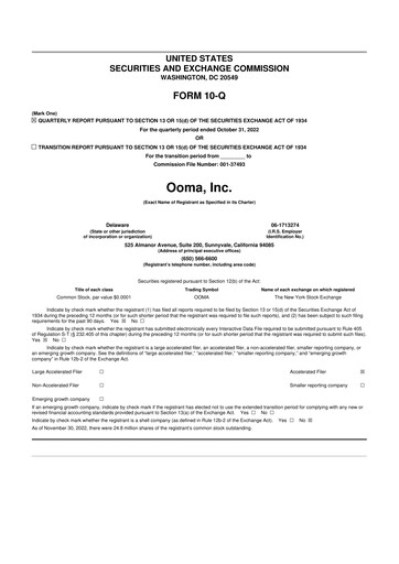 Miniature Ooma 10-Q Rapport trimestriel 2022 