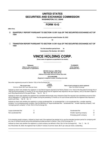 Thumbnail Vince Holding 10-Q Quarterly Report FY2022 