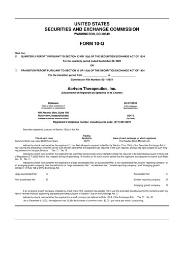 Thumbnail Acrivon Therapeutics 10-Q Quarterly Report FY2022 