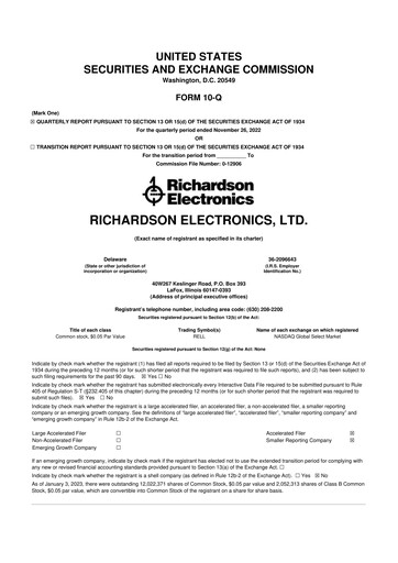 Miniature Richardson Electronics 10-Q Rapport trimestriel 2023 