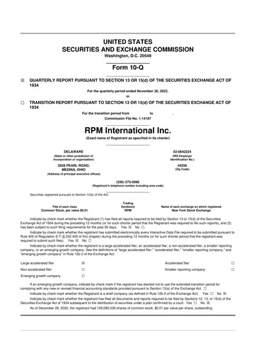 Thumbnail RPM International
 10-Q Quarterly Report FY2023 