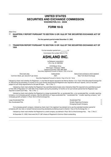 Thumbnail Ashland 10-Q Quarterly Report FY2023 