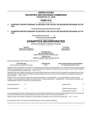 Thumbnail Synaptics 10-Q Quarterly Report FY2022 
