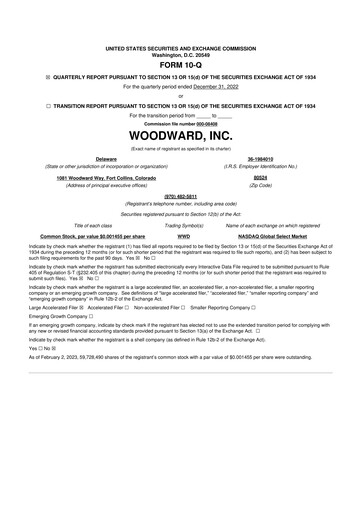Thumbnail Woodward 10-Q Quarterly Report FY2022 