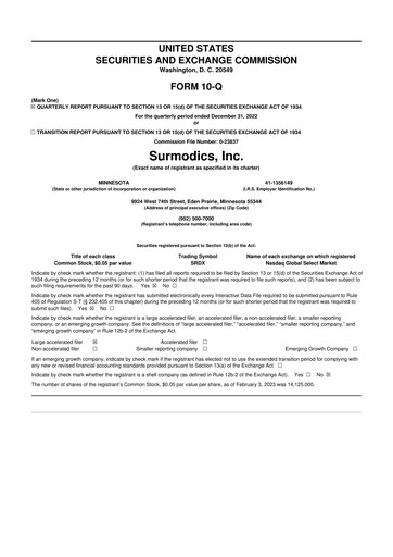 Thumbnail SurModics 10-Q Quarterly Report FY2023 