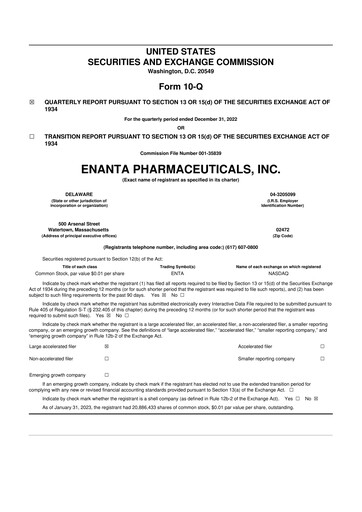 Thumbnail Enanta Pharmaceuticals
 10-Q Quarterly Report FY2023 