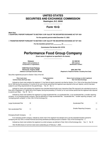 Miniature Performance Food Group 10-Q Rapport trimestriel 2022 