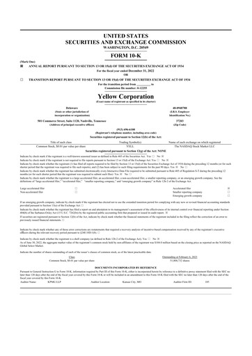 Thumbnail Yellow Corporation 10-K Annual Report 2022