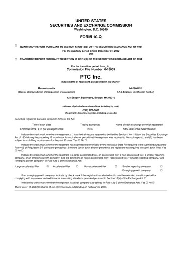 Thumbnail PTC 10-Q Quarterly Report FY 