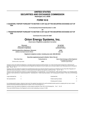 Thumbnail Orion Energy Systems
 10-Q Quarterly Report FY2022 