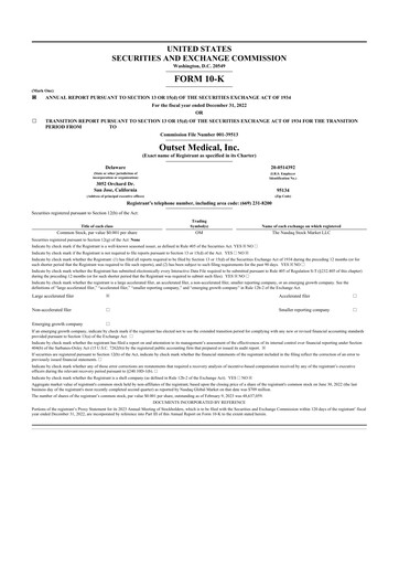 Thumbnail Outset Medical 10-K Annual Report 2022