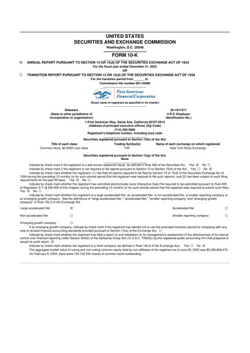 Miniature First American Financial Corporation 10-K Rapport annuel 2022