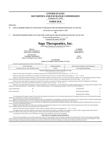 Thumbnail Sage Therapeutics
 10-K Annual Report 2022