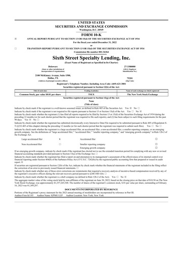 Thumbnail Sixth Street Specialty Lending 10-K Annual Report 2022