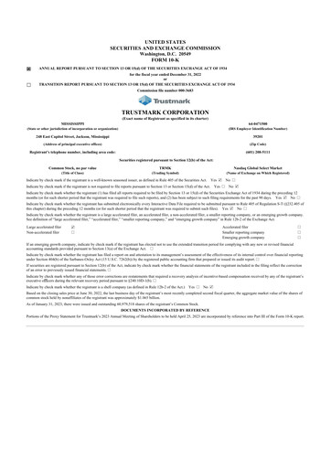 Thumbnail Trustmark 10-K Annual Report 2022