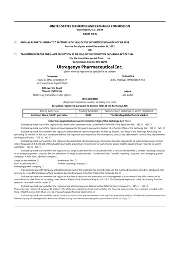 Thumbnail Ultragenyx Pharmaceutical 10-K Annual Report 2022