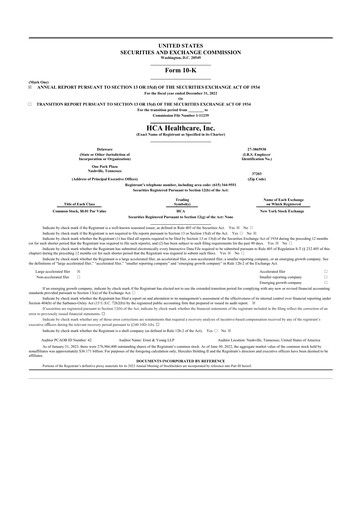 Thumbnail HCA Healthcare 10-K Annual Report 2022