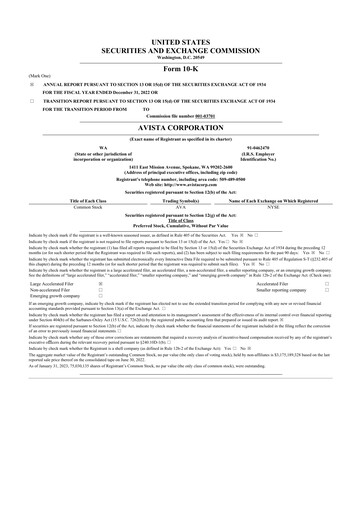 Thumbnail Avista
 10-K Annual Report 2022