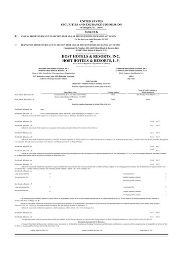 Thumbnail Host Hotels & Resorts
 10-K Annual Report 2022