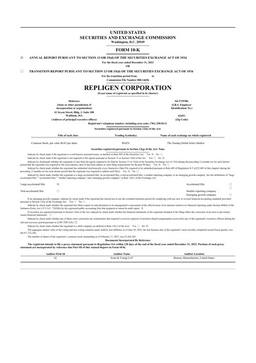 Thumbnail Repligen
 10-K Annual Report 2022