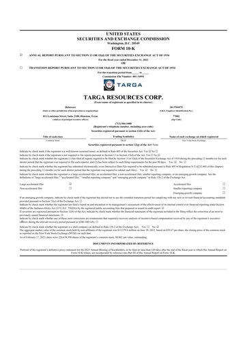 Thumbnail Targa Resources
 10-K Annual Report 2021