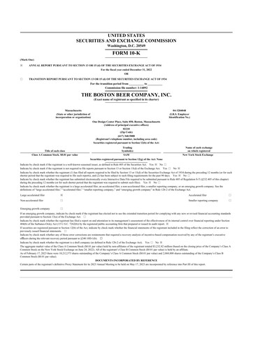 Thumbnail Boston Beer Company 10-K Annual Report 2022