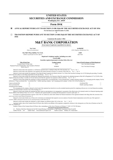 Thumbnail M&T Bank 10-K Annual Report 2022