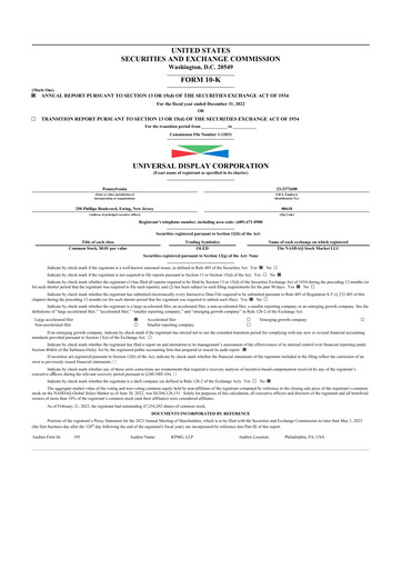 Thumbnail Universal Display Corporation
 10-K Annual Report 2022