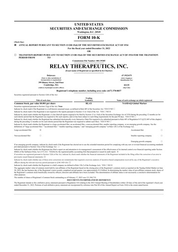 Thumbnail Relay Therapeutics 10-K Annual Report 2022