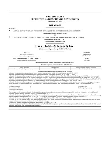 Thumbnail Park Hotels & Resorts

 10-K Annual Report 2022