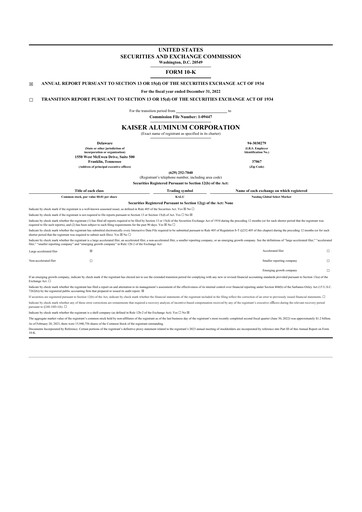 Thumbnail Kaiser Aluminum
 10-K Annual Report 2022