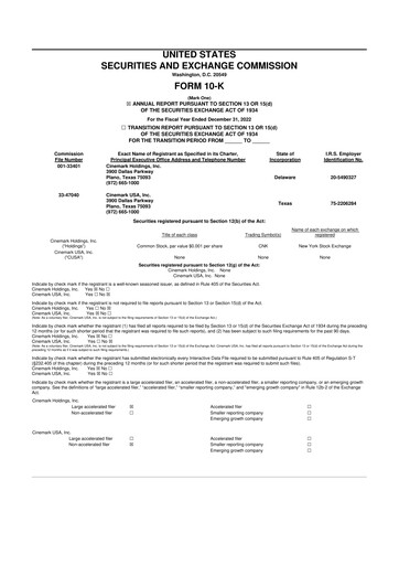 Thumbnail Cinemark Theatres
 10-K Annual Report 2022