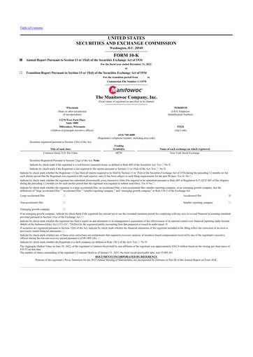 Thumbnail The Manitowoc Company
 10-K Annual Report 2022