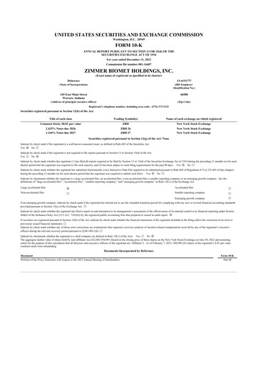 Thumbnail Zimmer Biomet 10-K Annual Report 2022