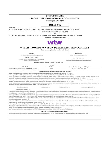 Miniature Willis Towers Watson  10-K Rapport annuel 2021