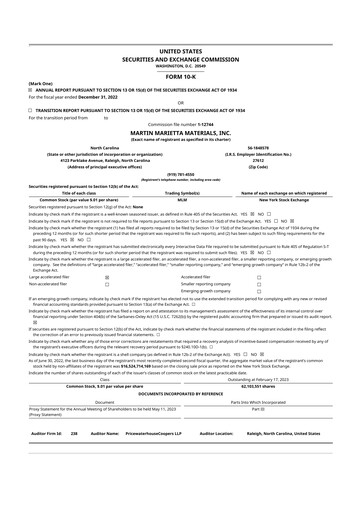 Thumbnail Martin Marietta Materials 10-K Annual Report 2022
